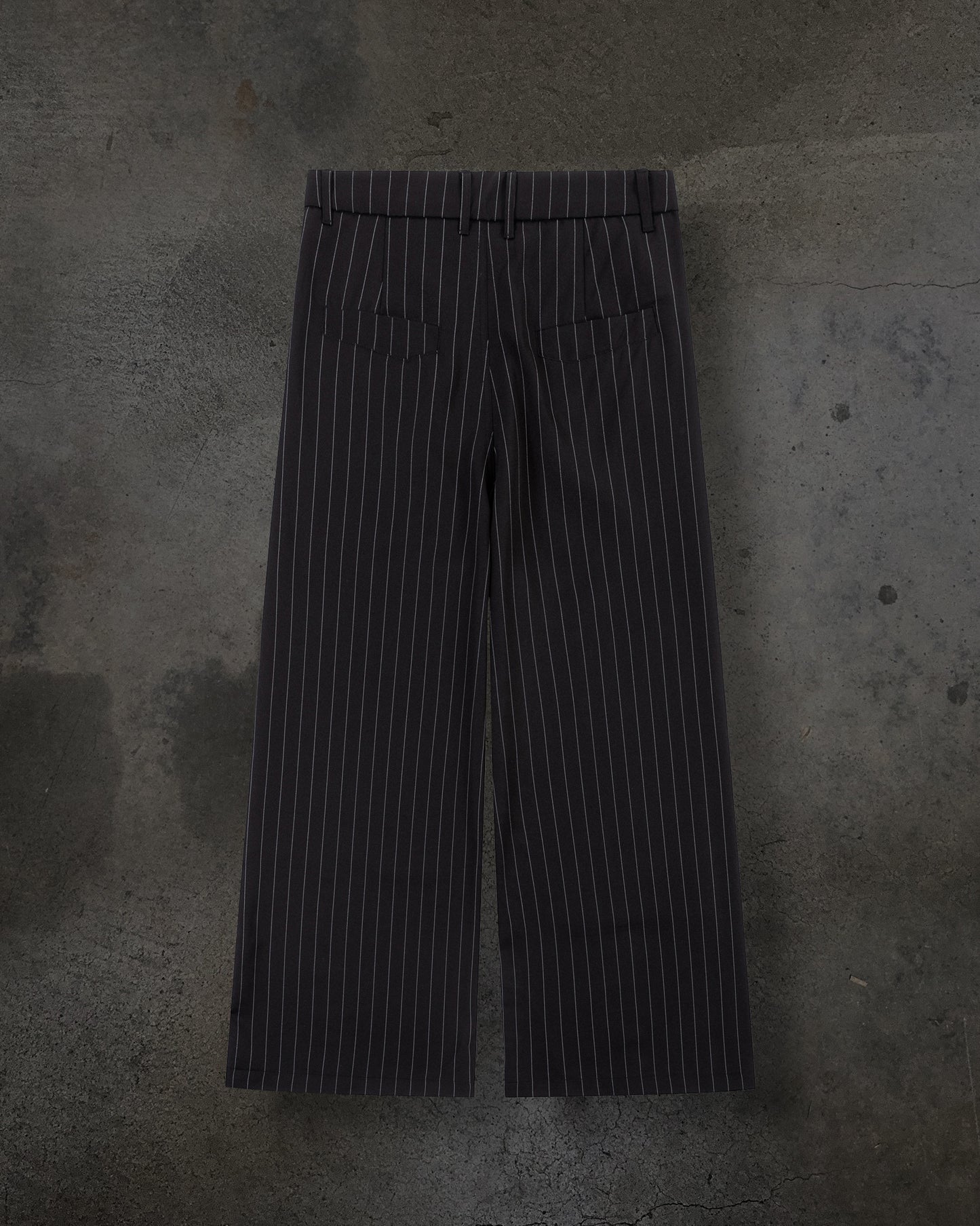 WIDE-LEG DRESS PANTS (PINSTRIPED BLK/WHT)