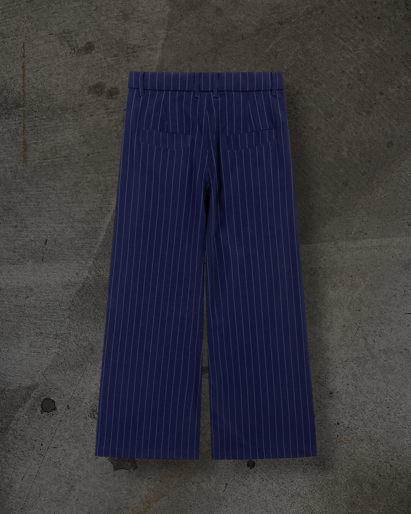 WIDE-LEG DRESS PANTS (PINSTRIPED NAVY/WHT)