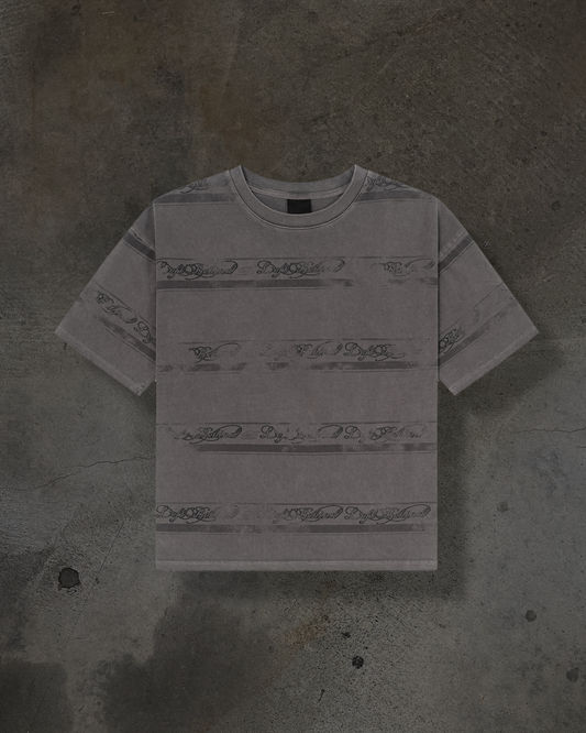 DISTRESSED STRIPE TEE (DYED GREY)