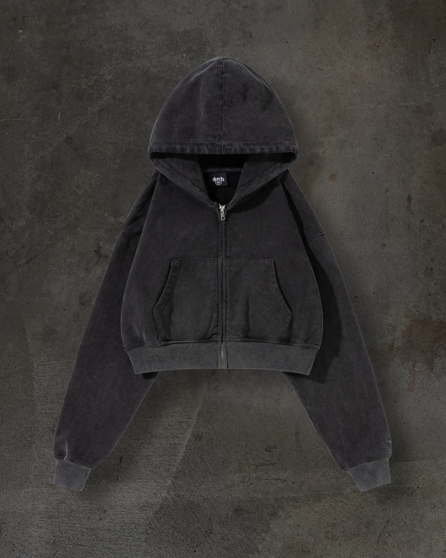 WOMENS CROPPED ZIP (COAL)
