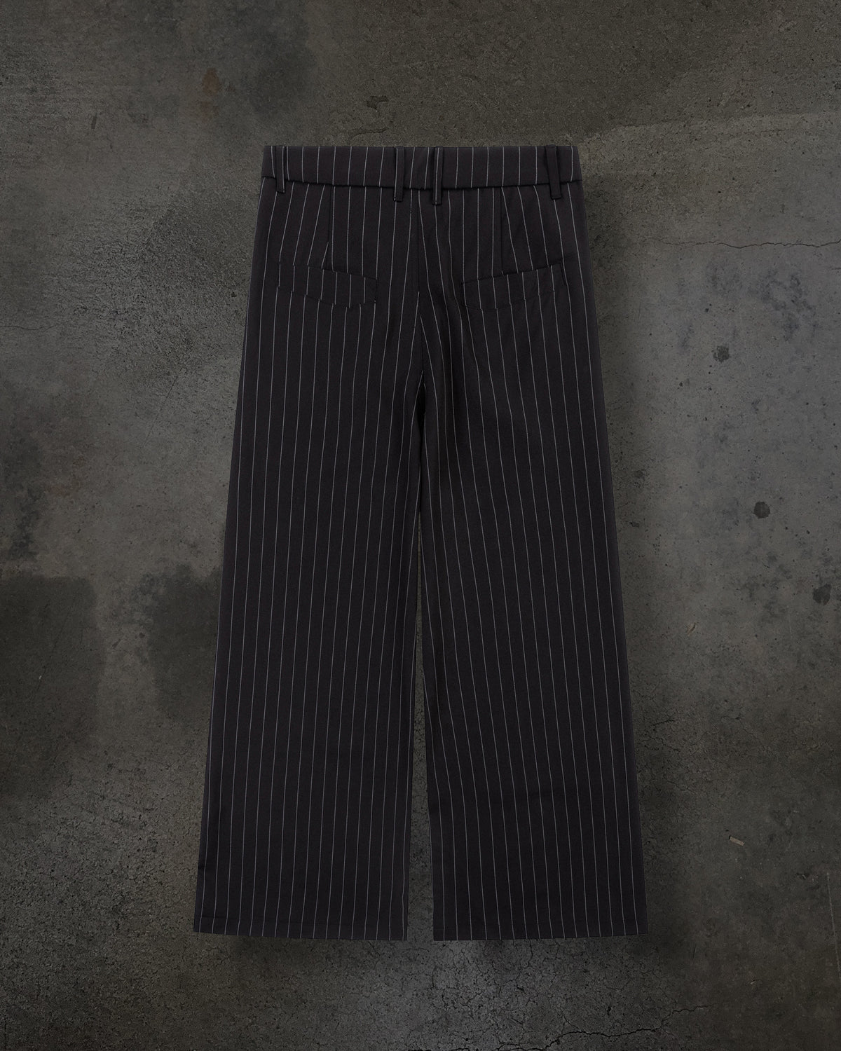 WIDE-LEG DRESS PANTS (PINSTRIPED BLK/WHT)
