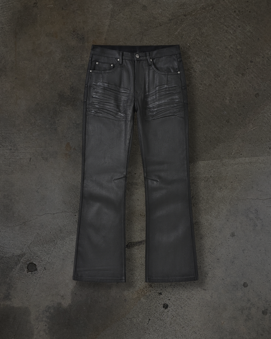 FLARED BOOTCUT COATED DENIM (WAXED NOIR)