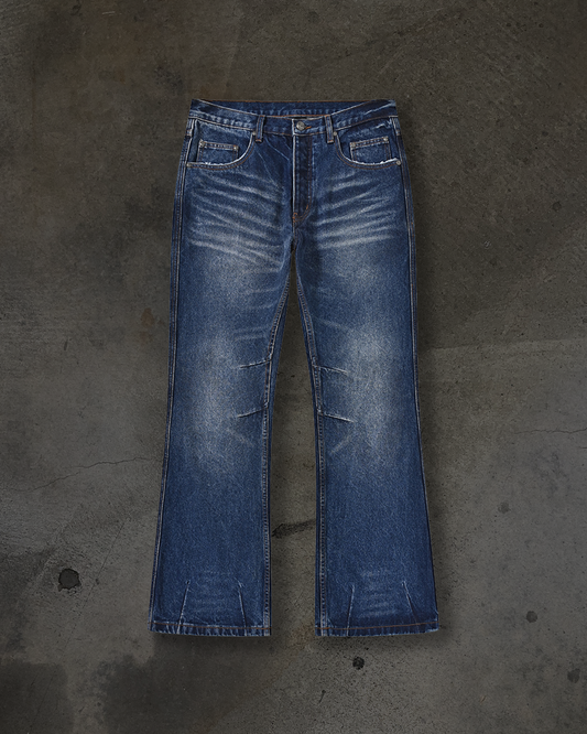 FLARED BOOTCUT COATED DENIM (WAXED BLUE)