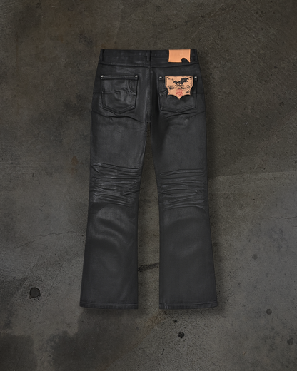 FLARED BOOTCUT COATED DENIM (WAXED NOIR)