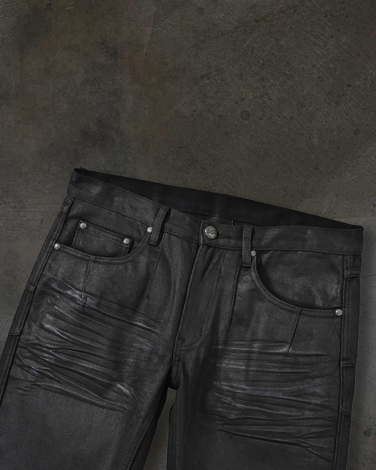 FLARED BOOTCUT COATED DENIM (WAXED NOIR)