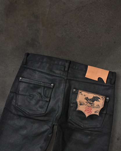 FLARED BOOTCUT COATED DENIM (WAXED NOIR)