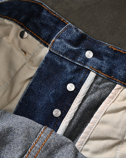 FLARED BOOTCUT COATED DENIM (WAXED BLUE)