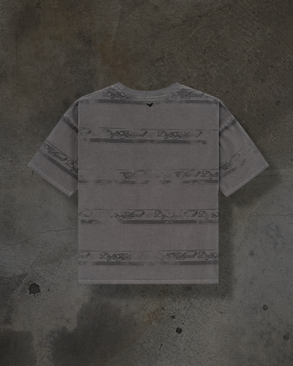 DISTRESSED STRIPE TEE (DYED GREY)