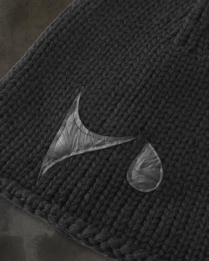 LEATHER PATCH WOOL BEANIE (NOIR)