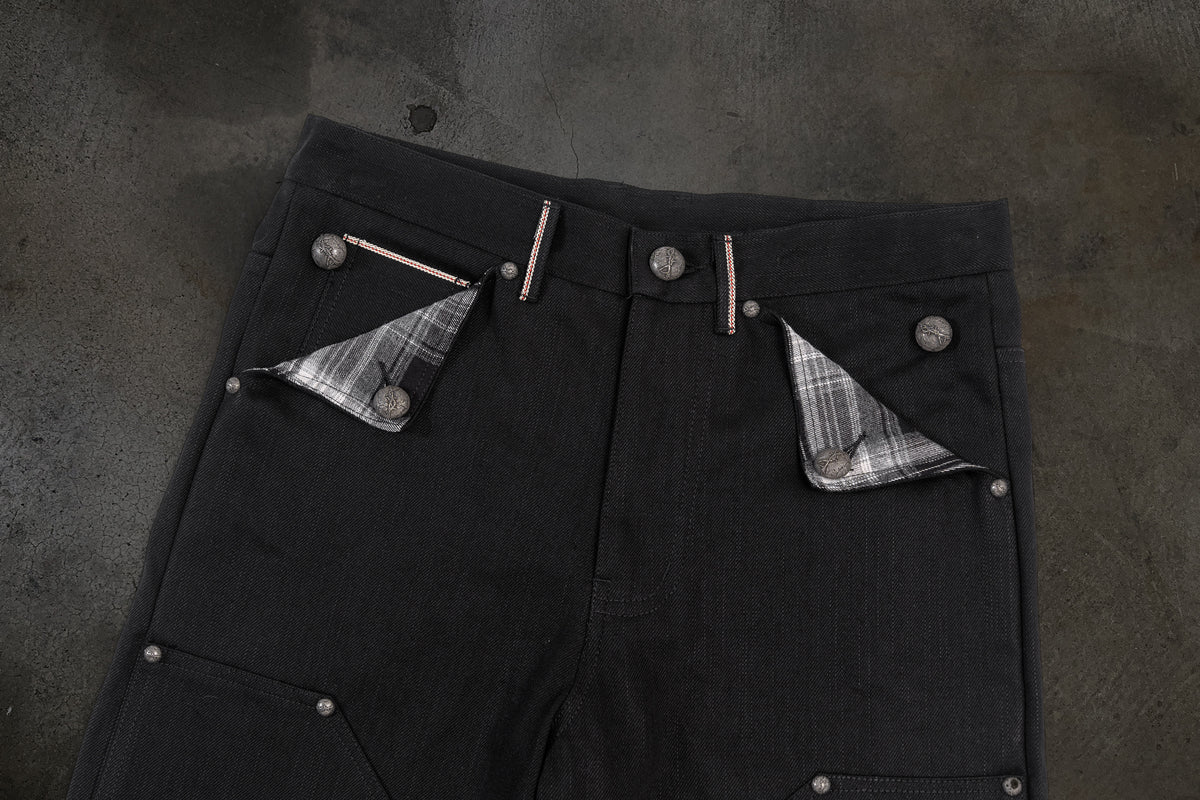 JAPANESE SELVEDGE SLUB DOUBLE KNEES (JET BLACK)