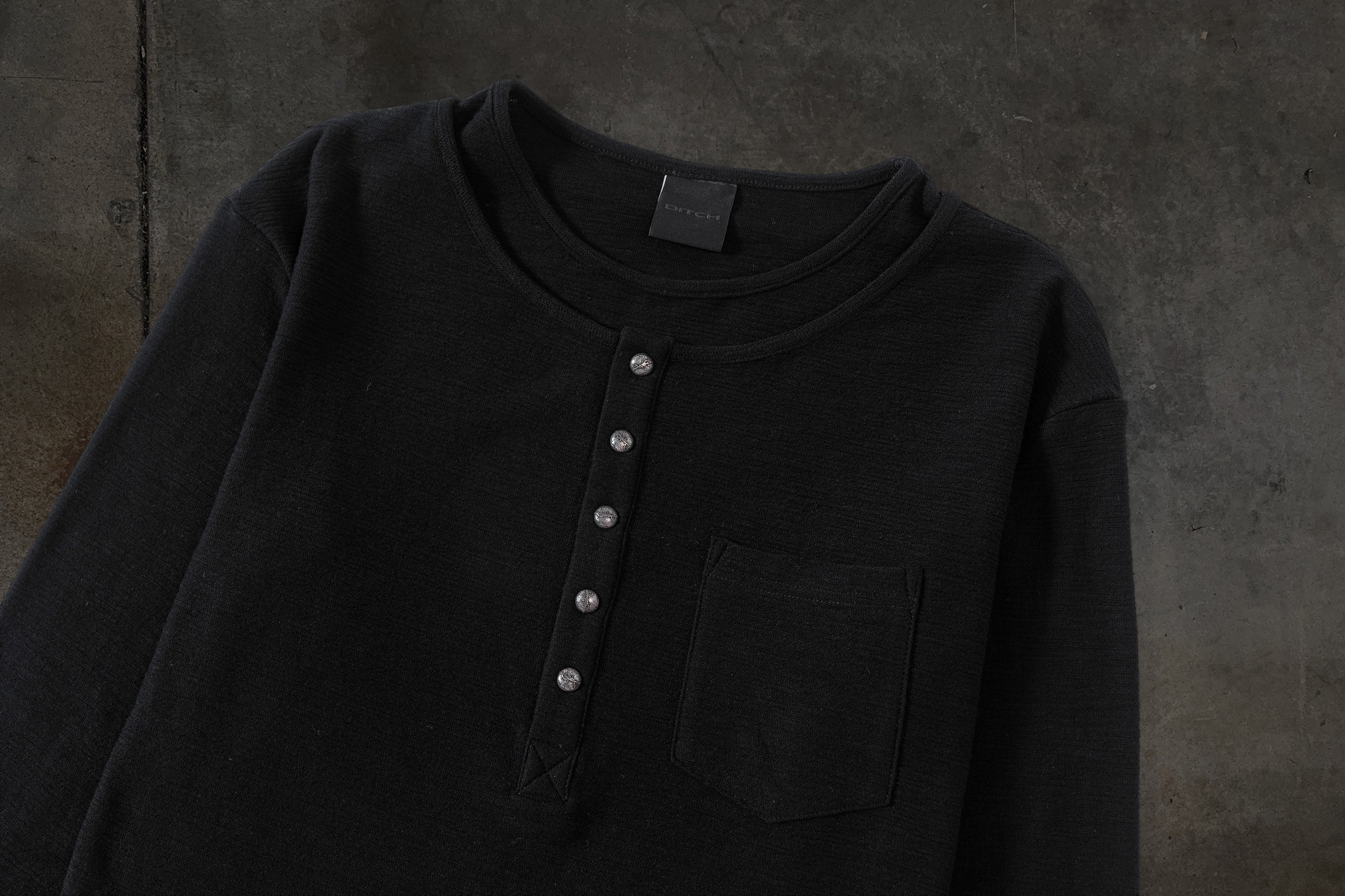 Tシャツ・カットソー COVERNAT Slub henley neck t-shirt black Slub Jersey Henley - Black | James Perse Los Angeles
