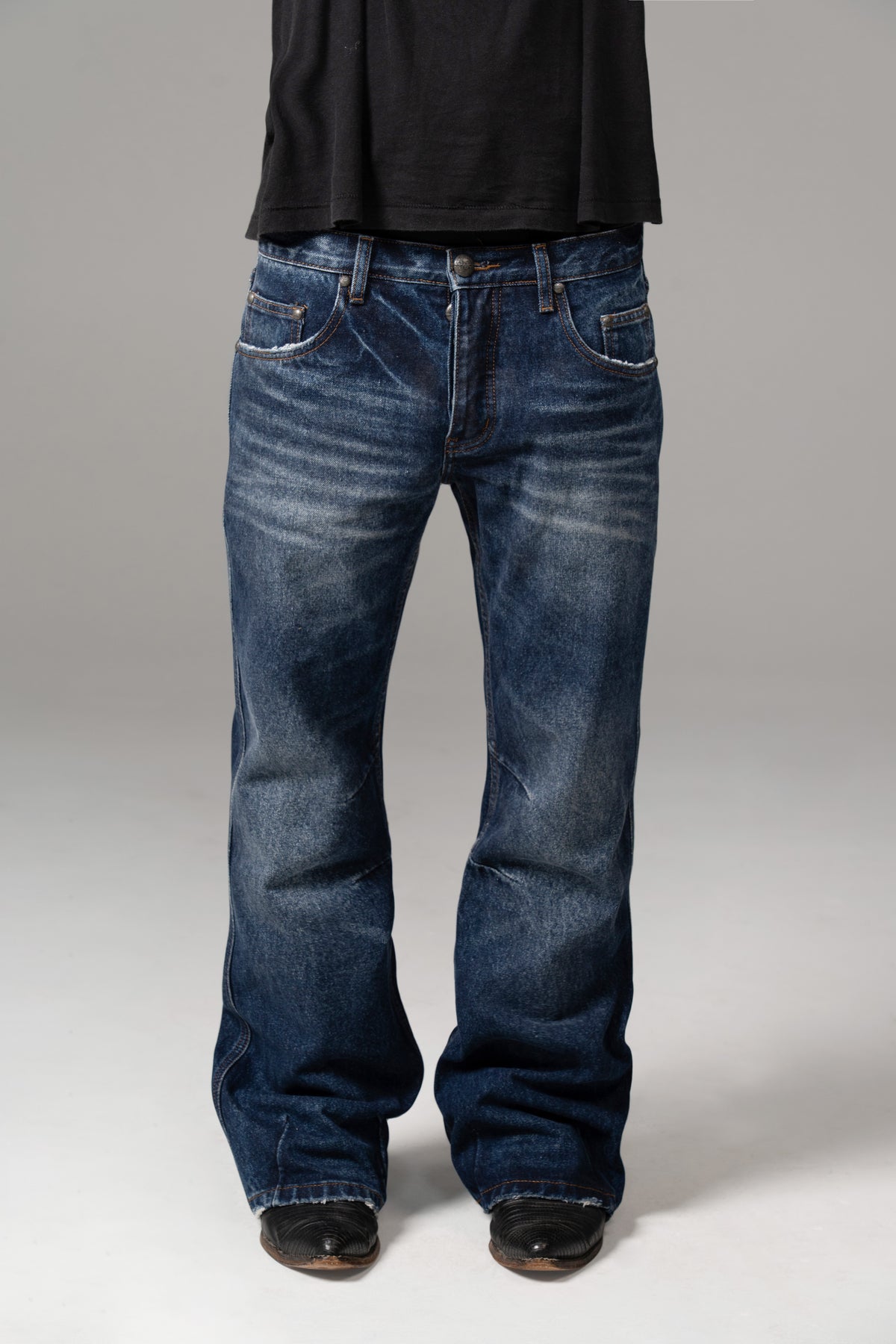 FLARED BOOTCUT COATED DENIM (WAXED BLUE)