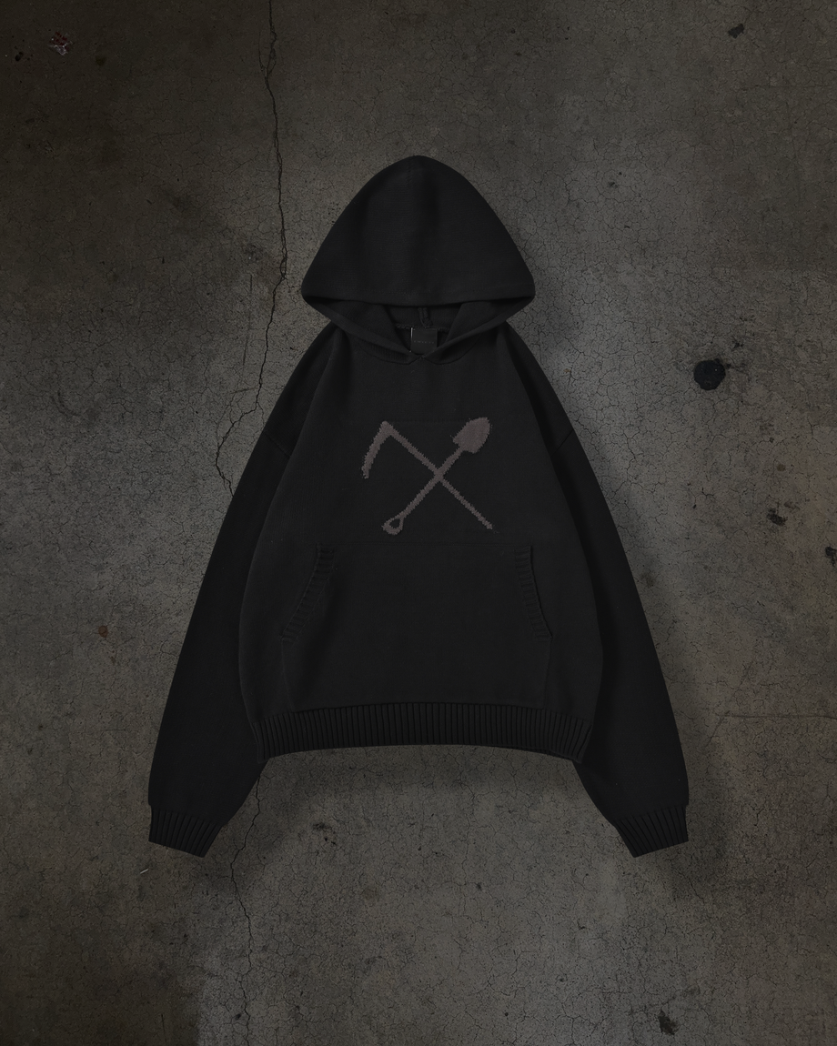 GRAVE DIGGING KNIT HOODIE (NOIR)