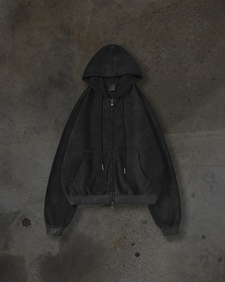 REVERSE COATED ZIPUP (WAXED NOIR)