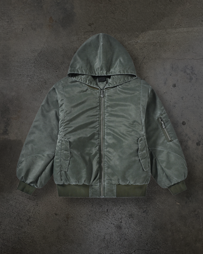 DYED NYLON BOMBER (MILITARY GREEN)