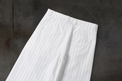 WIDE-LEG DRESS PANTS (PINSTRIPED WHT/BLK)